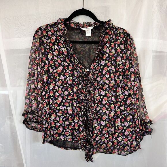Vintage Richard Malcom 100% silk button down floral blouse Md whimsygoth boho - Picture 3 of 10